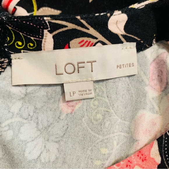 Loft Black Floral Shift Dress Size Large Petite 3/4 Sleeves - Picture 9 of 11